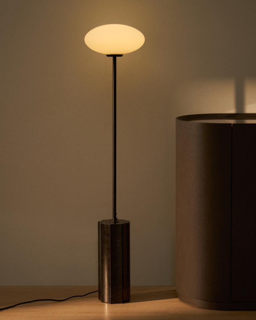 Idela floor lamp in smoked glass and black marble