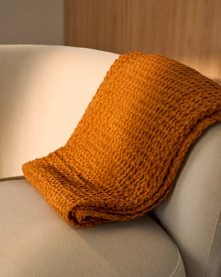 Nulina 100%-cotton waffle mustard blanket 130 x 170 cm