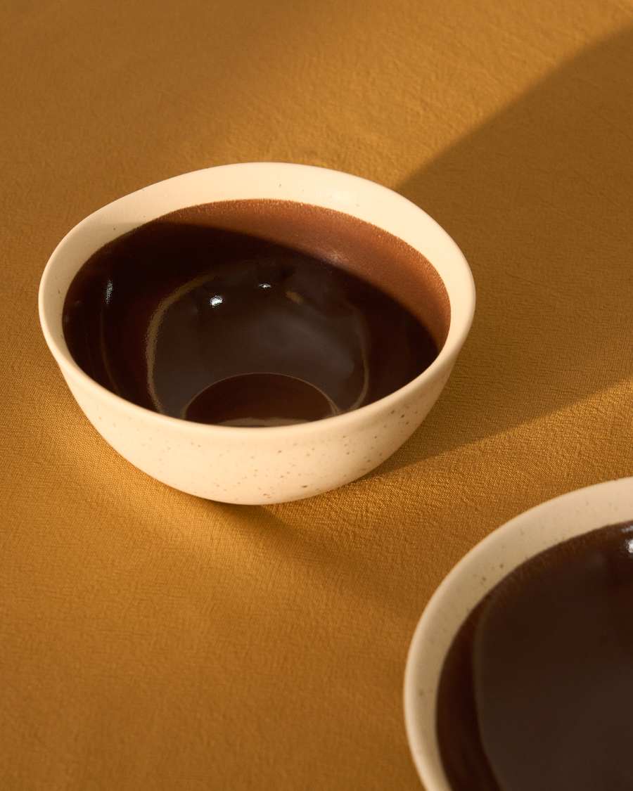 Nale beige ceramic bowl with brown bottom