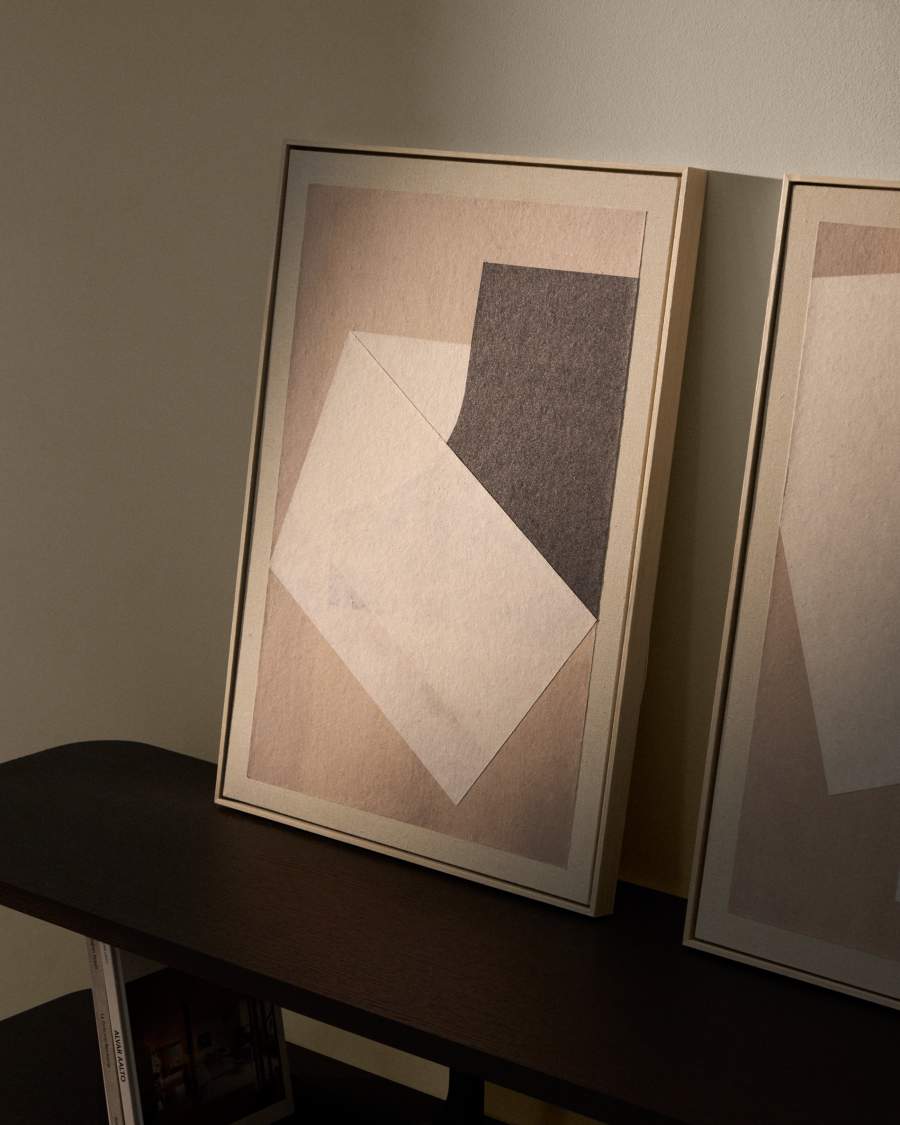 Varo abstract picture in beige linen and paper 50 x 70cm