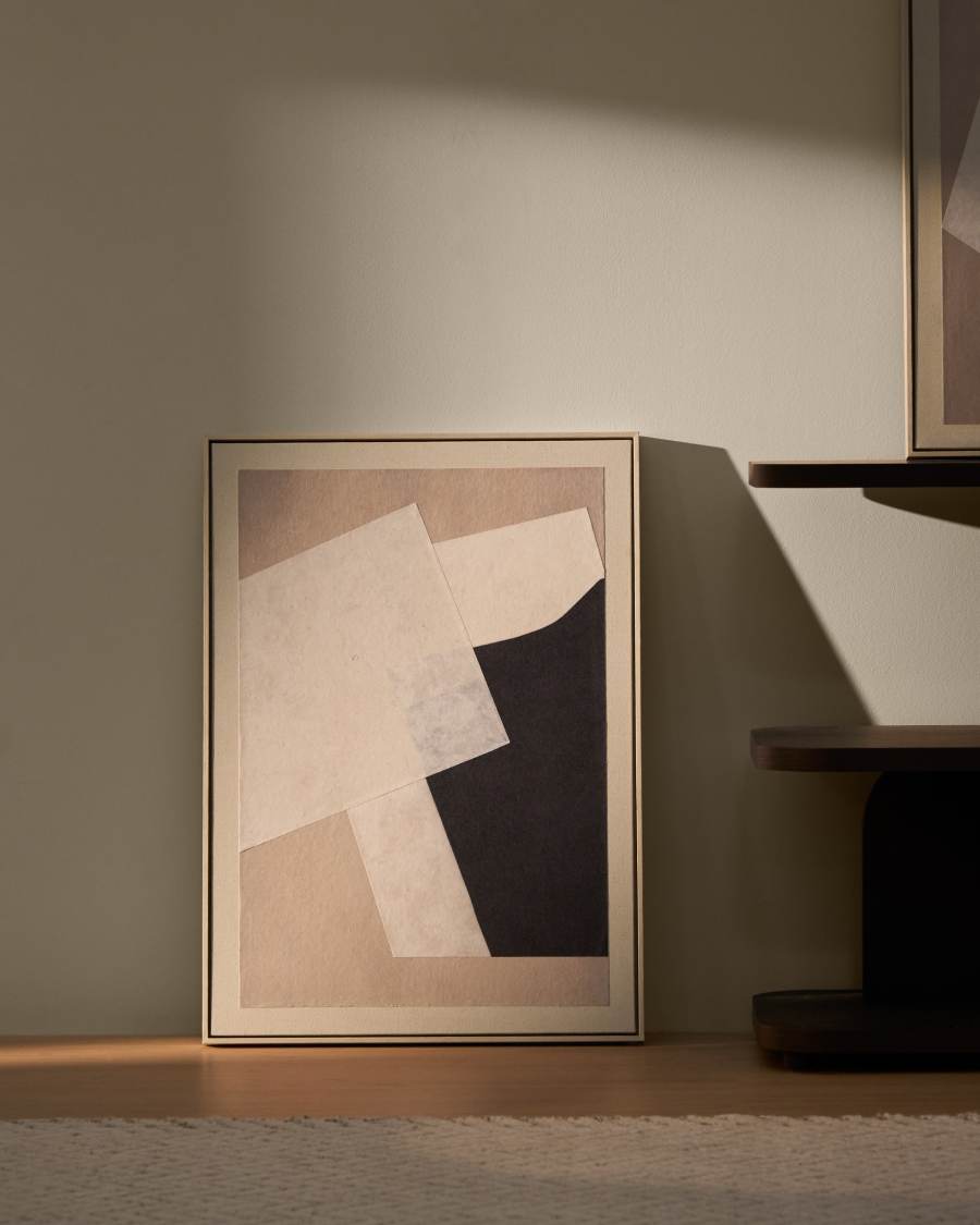 Varo abstract picture in beige linen and paper 50 x 70cm