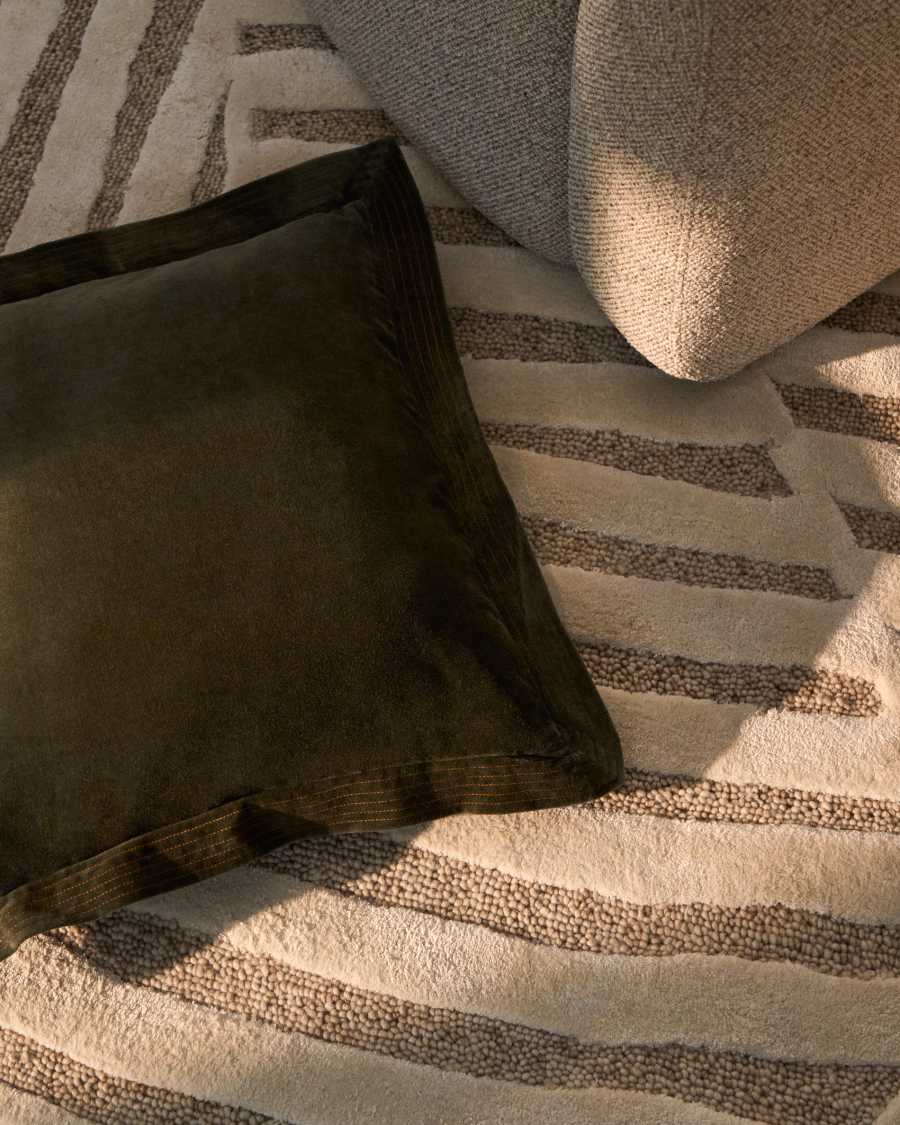 Ladira velvet cushion cover with piping and green embroidered detailing 45 x 45 cm