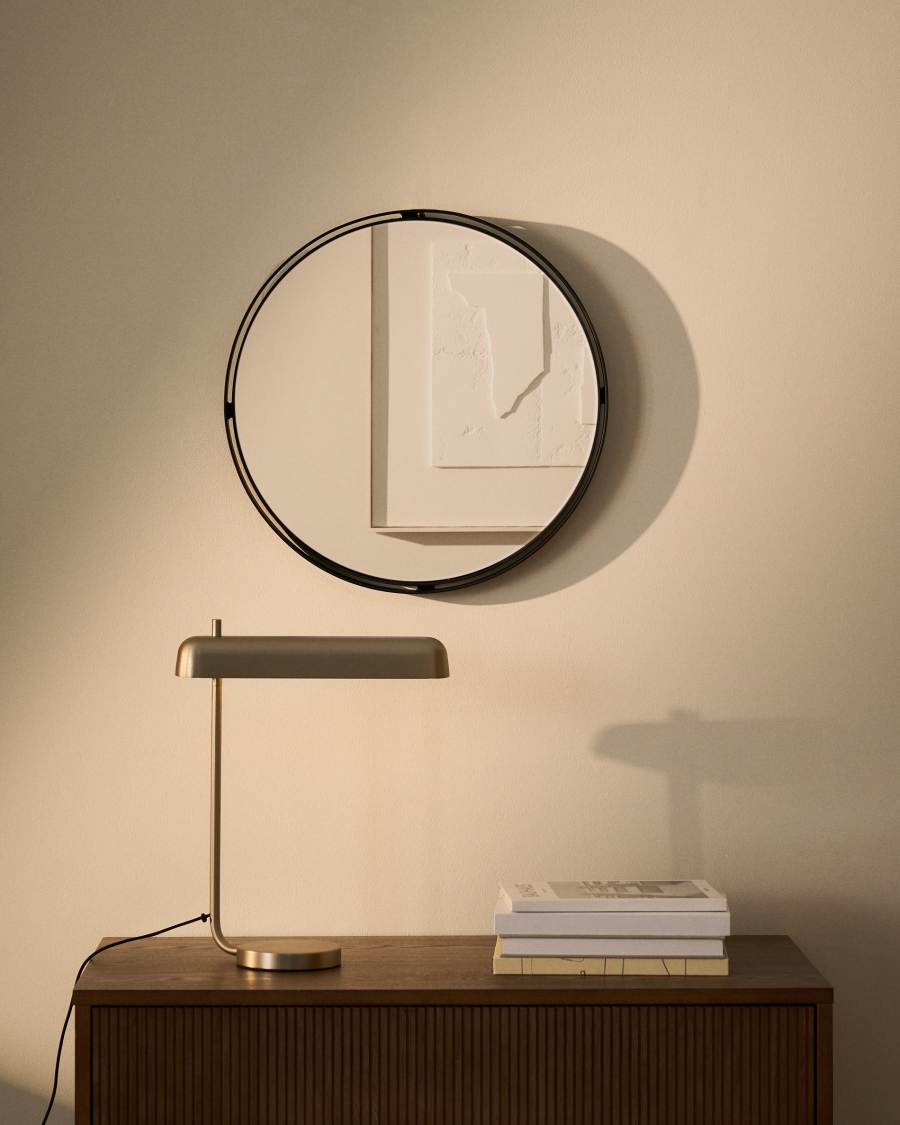 Noral round black metal mirror Ø50cm
