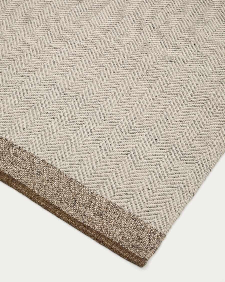Nifelia beige wool jacquard runner rug 200 x 80cm
