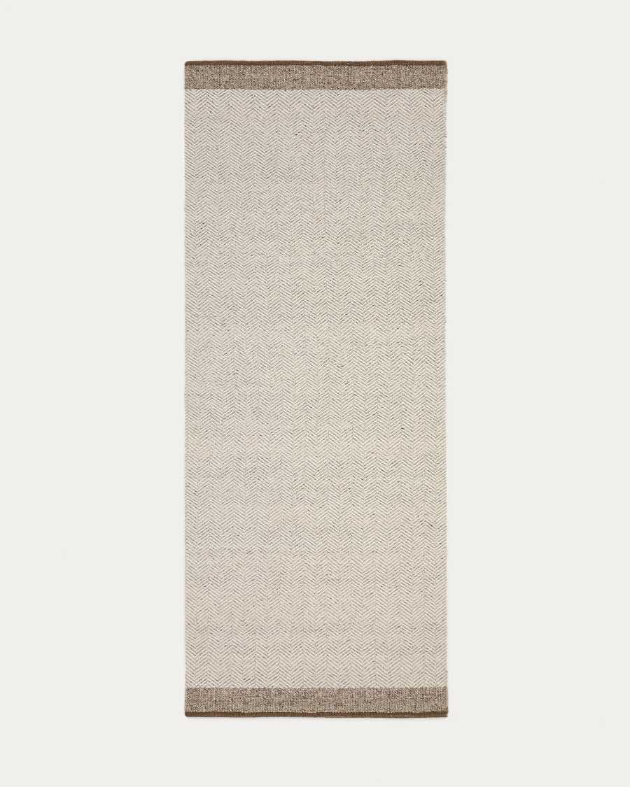Nifelia beige wool jacquard runner rug 200 x 80cm