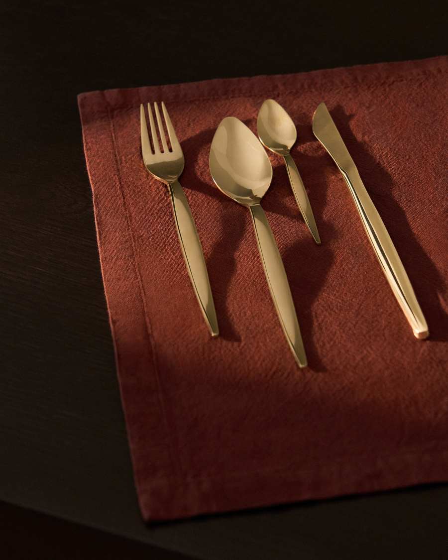 Selua 16-piece stainless steel cutlery set with a glossy gold finish
