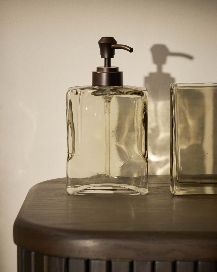 Light brown translucent glass Meris soap dispenser