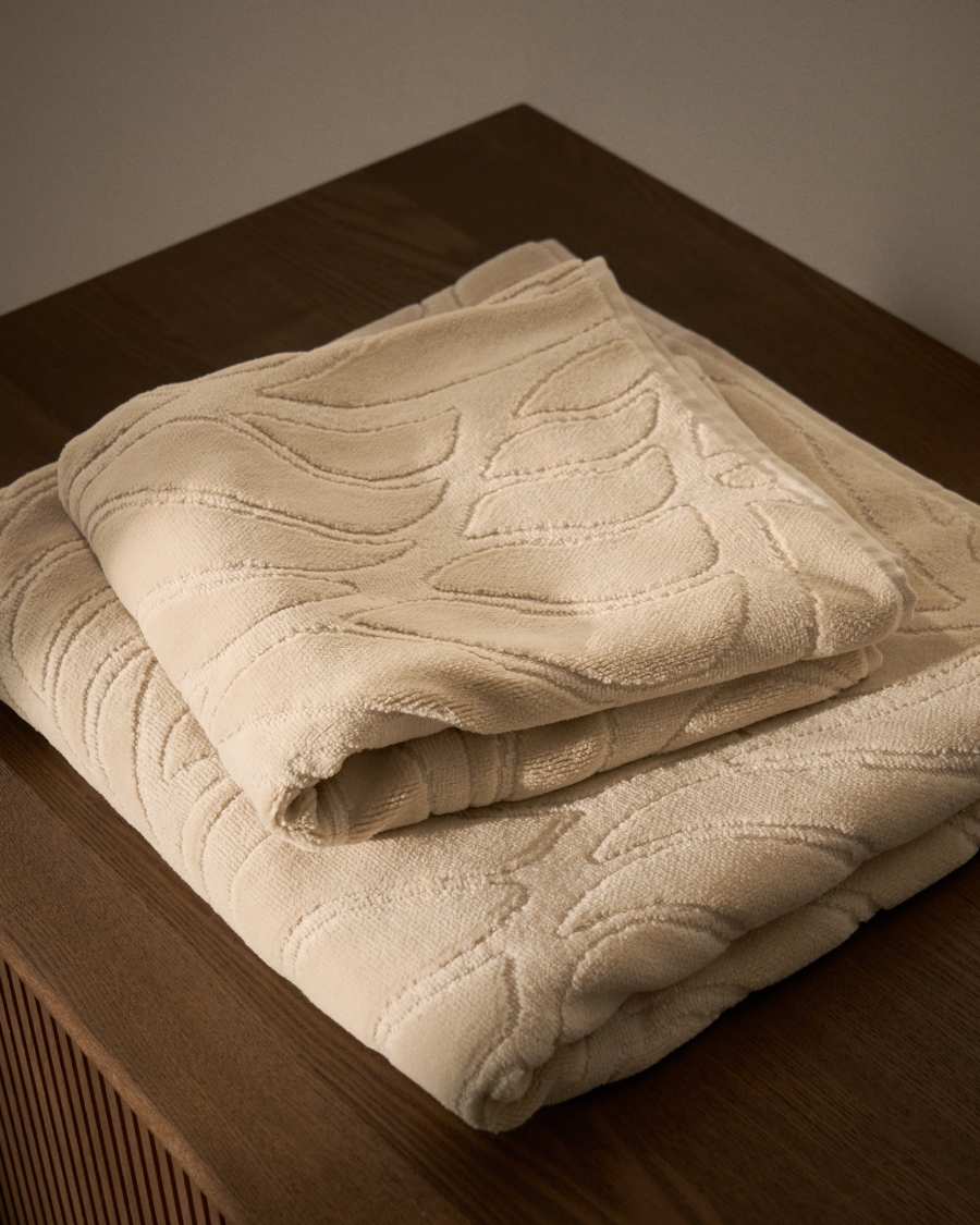 Lurevi 100%-cotton jacquard hand towel with a beige velvet finish 50 x 90 cm