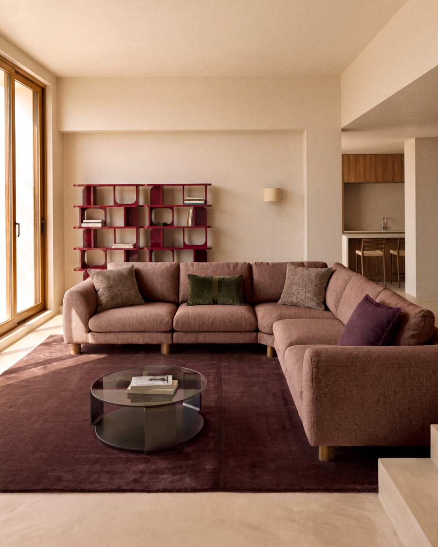 Vera terracotta 5-seater corner sofa with walnut-finish solid ash wood legs 330 x 330 cm FSC Mix Credit