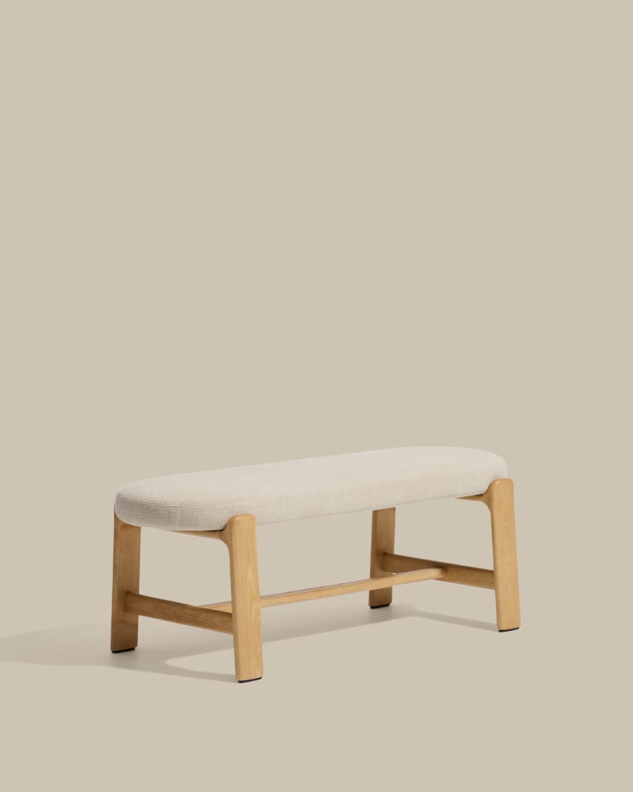 Granite bench in beige chenille and solid ash wood with natural finish 120cm FSC 100%