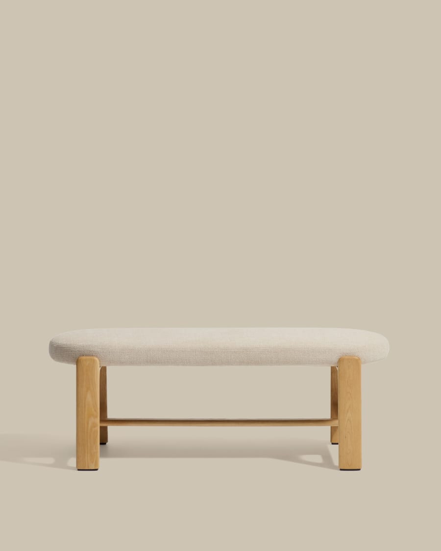Granite bench in beige chenille and solid ash wood with natural finish 120cm FSC 100%