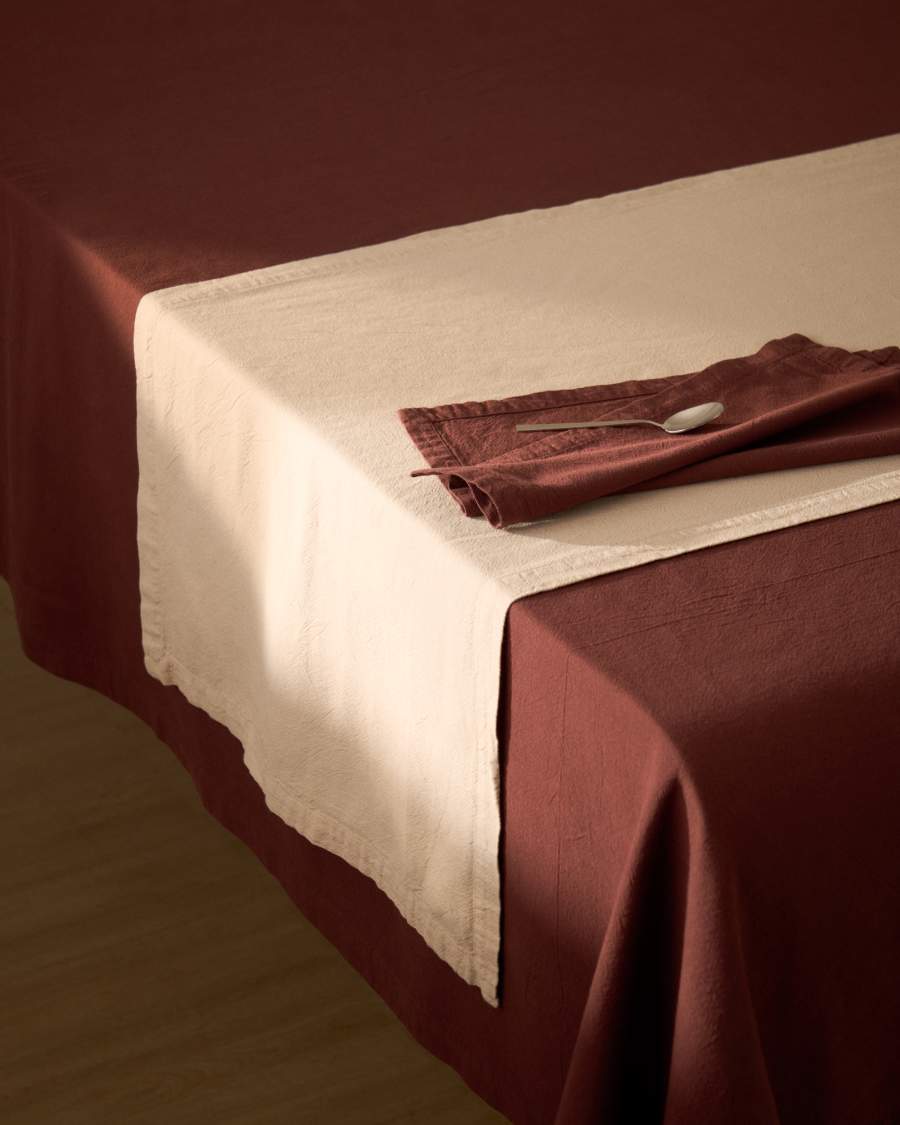 Lerava table runner in washed stone grey cotton 50 x 150cm