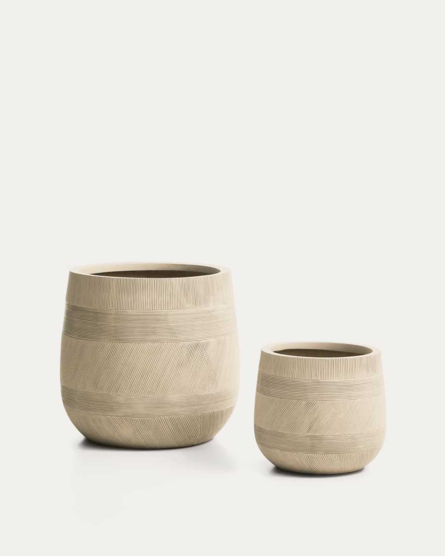 Tival set of 2 beige cement-effect planters Ø 50cm/Ø 34cm