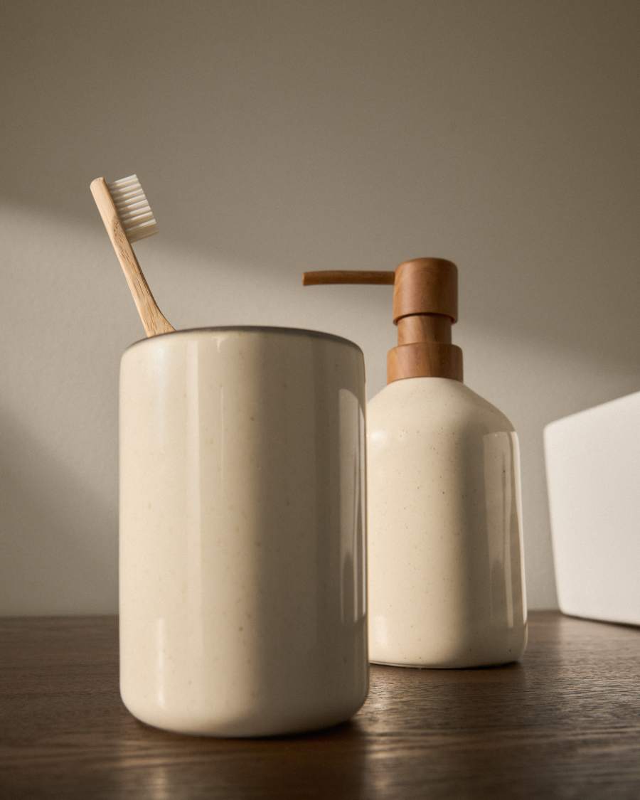 Noris ecru enamelled stoneware toothbrush holder