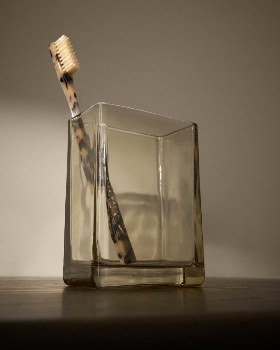 Meris light brown translucent glass toothbrush holder