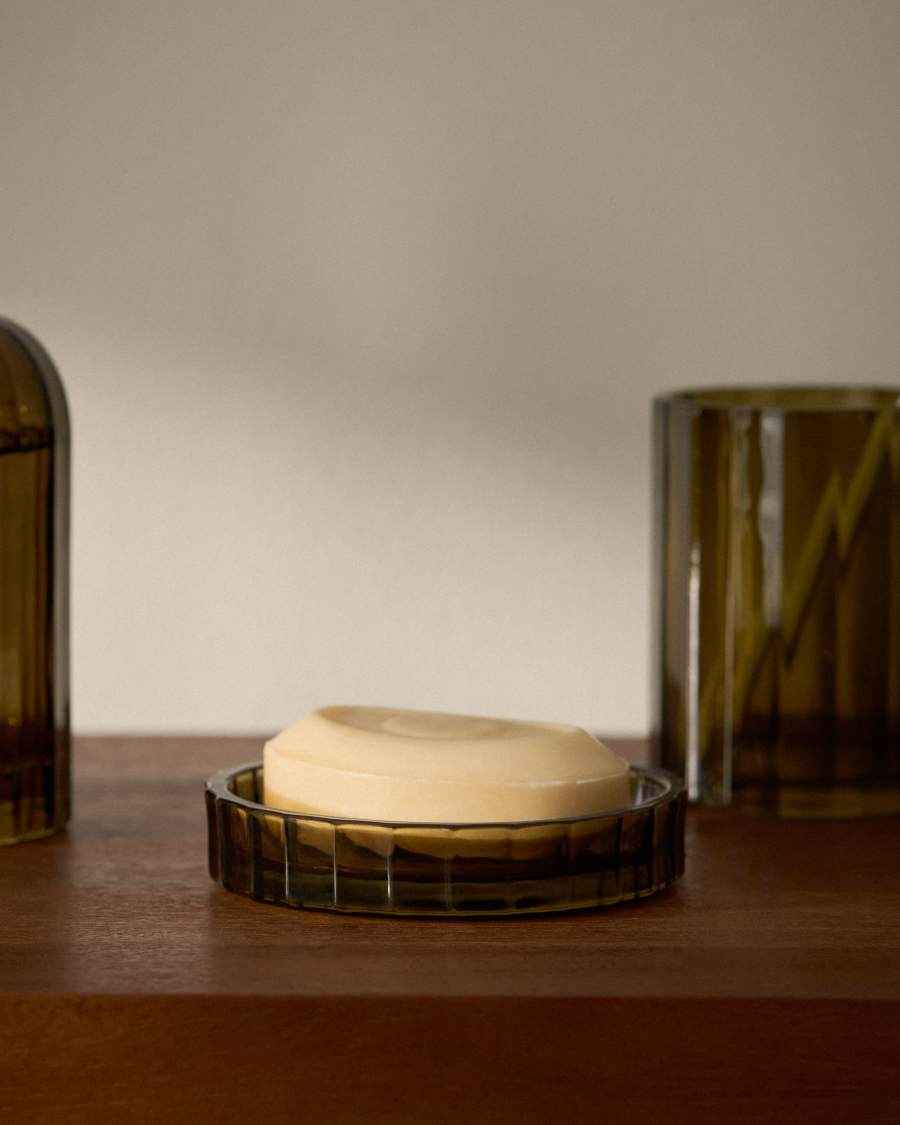 Anetan green glass soap dish