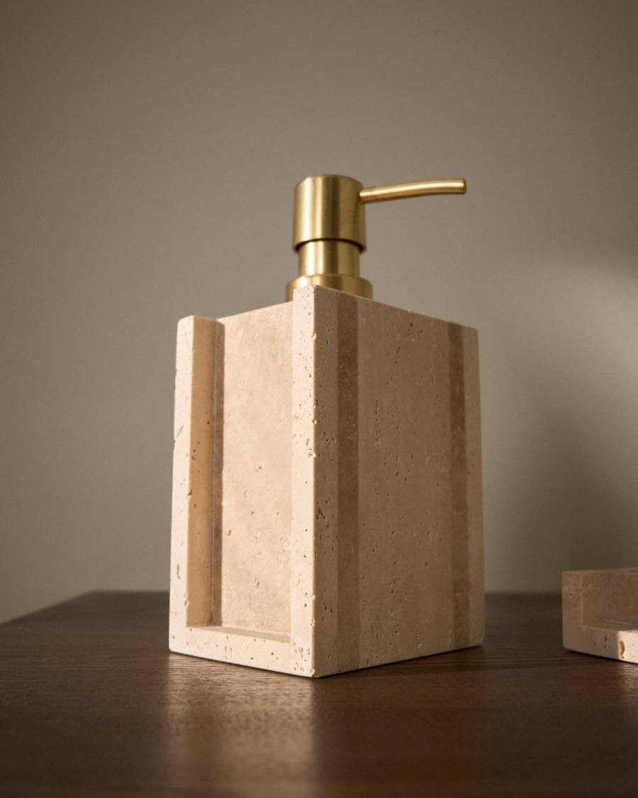 Zenen beige travertine marble soap dispenser