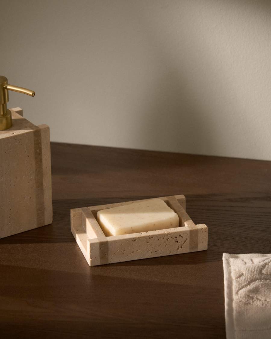 Zenen beige travertine marble soap dish