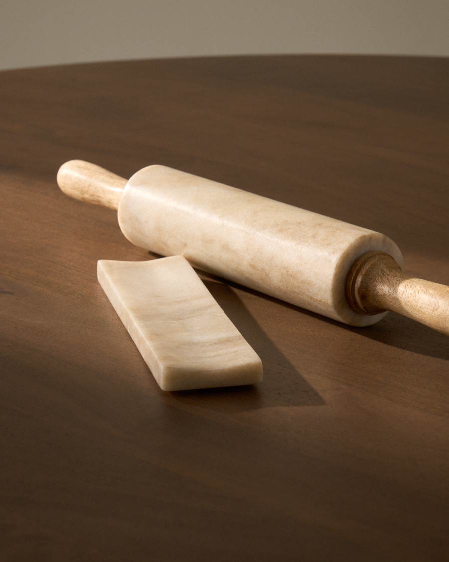Nolvet beige marble and mango wood rolling pin