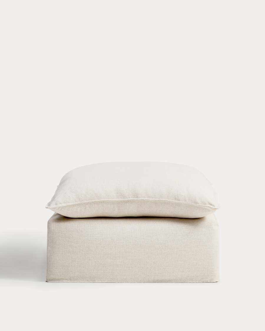Anarela beige linen and viscose end pouffe with removable cover 90 x 107cm FSC Mix Credit