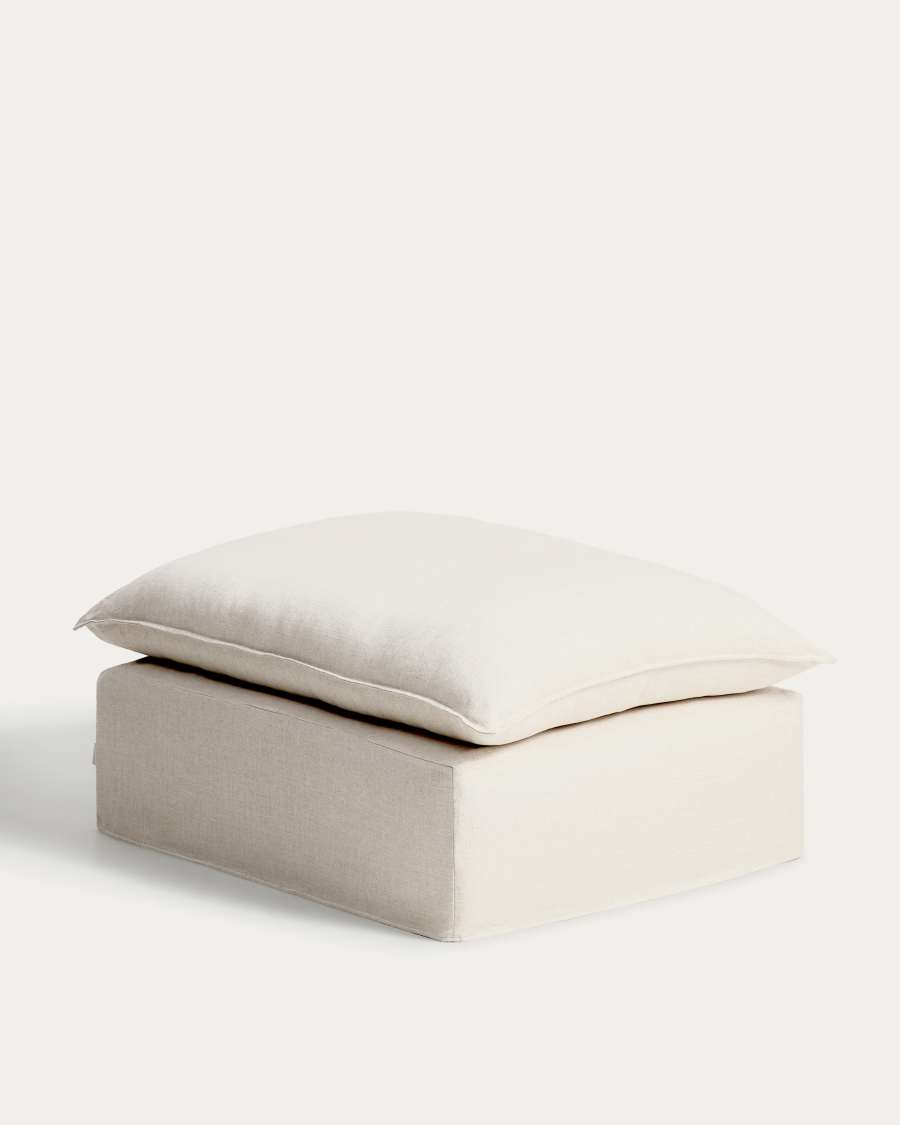 Anarela beige linen and viscose end pouffe with removable cover 90 x 107cm FSC Mix Credit