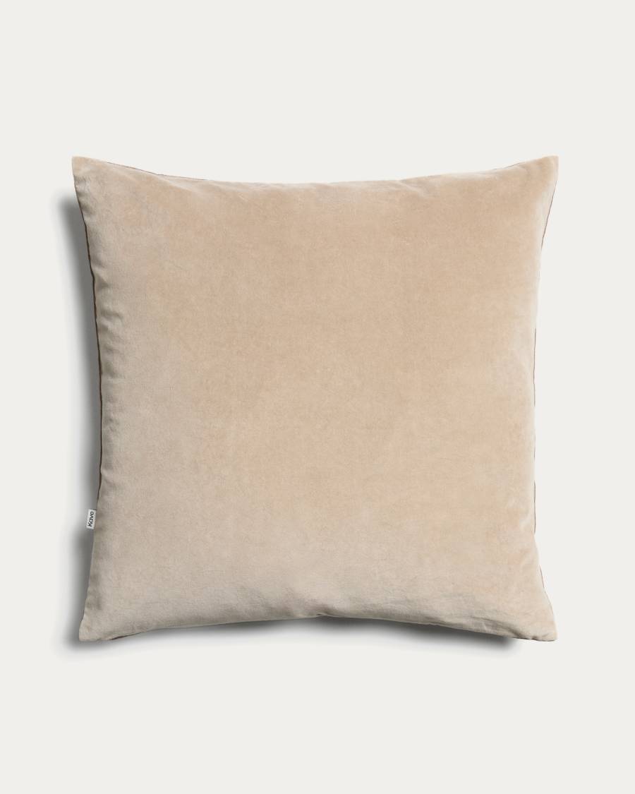 Niroi 100% beige velvet cotton cushion cover with ribbon detail 60 x 60 cm