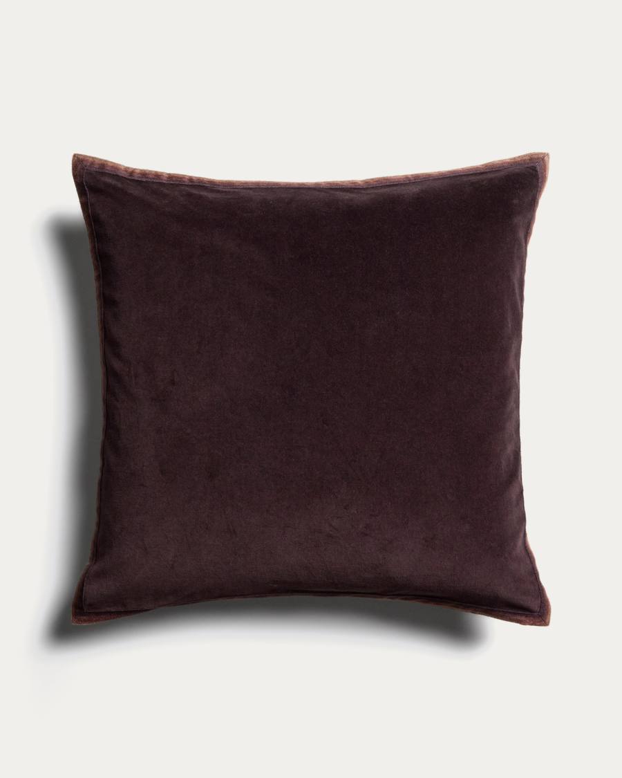 Niroi 100%-cotton brown velvet cushion cover with ribbon detail 60 x 60 cm