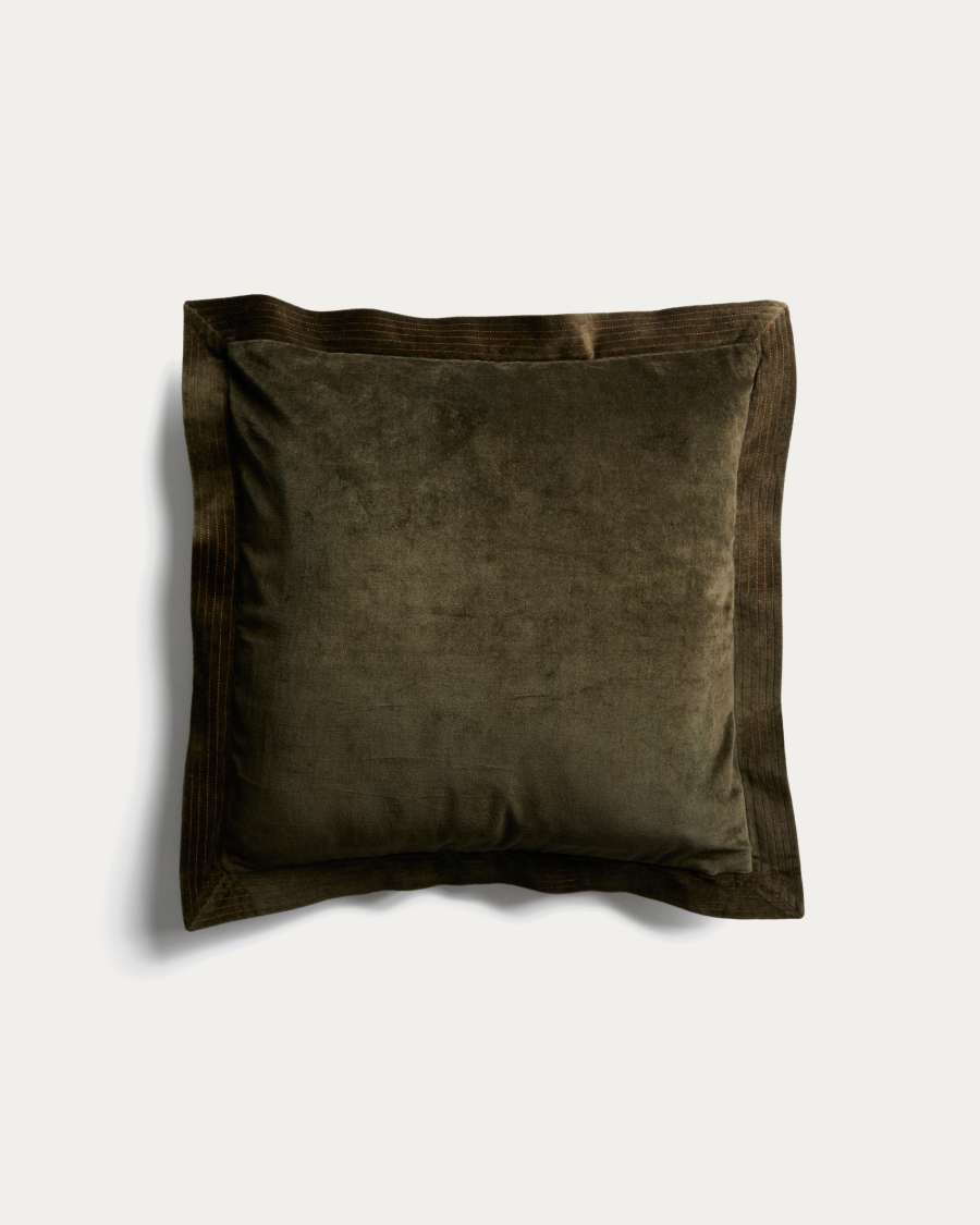 Ladira velvet cushion cover with piping and green embroidered detailing 45 x 45 cm