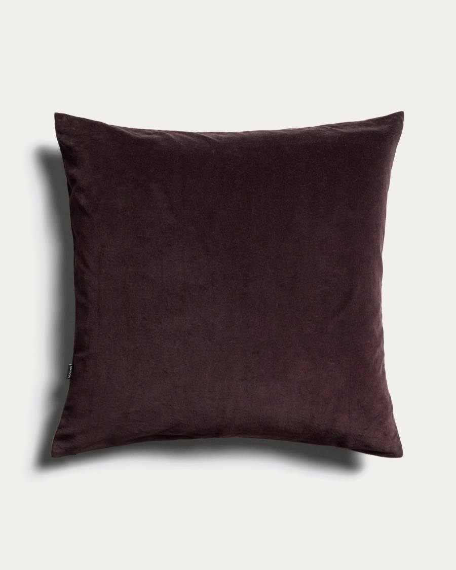 Niroi 100%-cotton brown velvet cushion cover with ribbon detail 60 x 60 cm