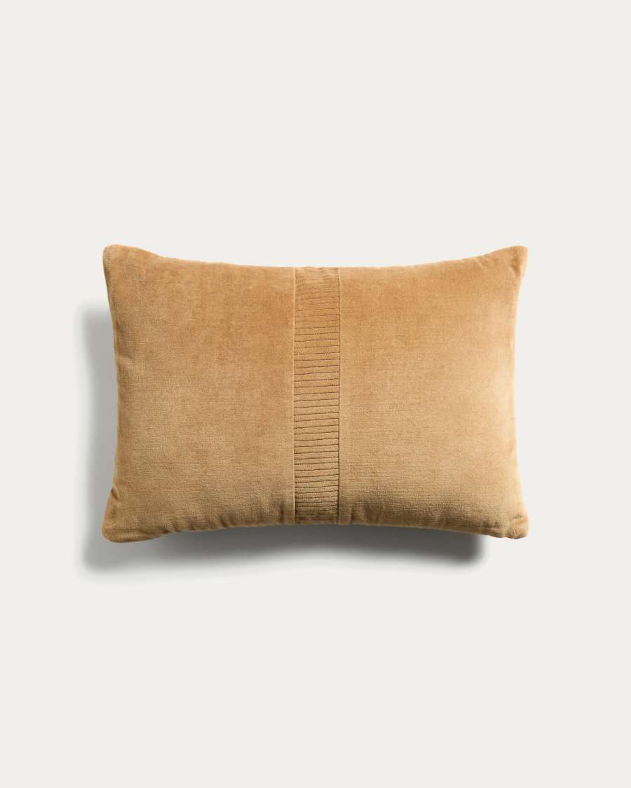 Tavre beige velvet cushion cover with embroidered detailing 30 x 50 cm