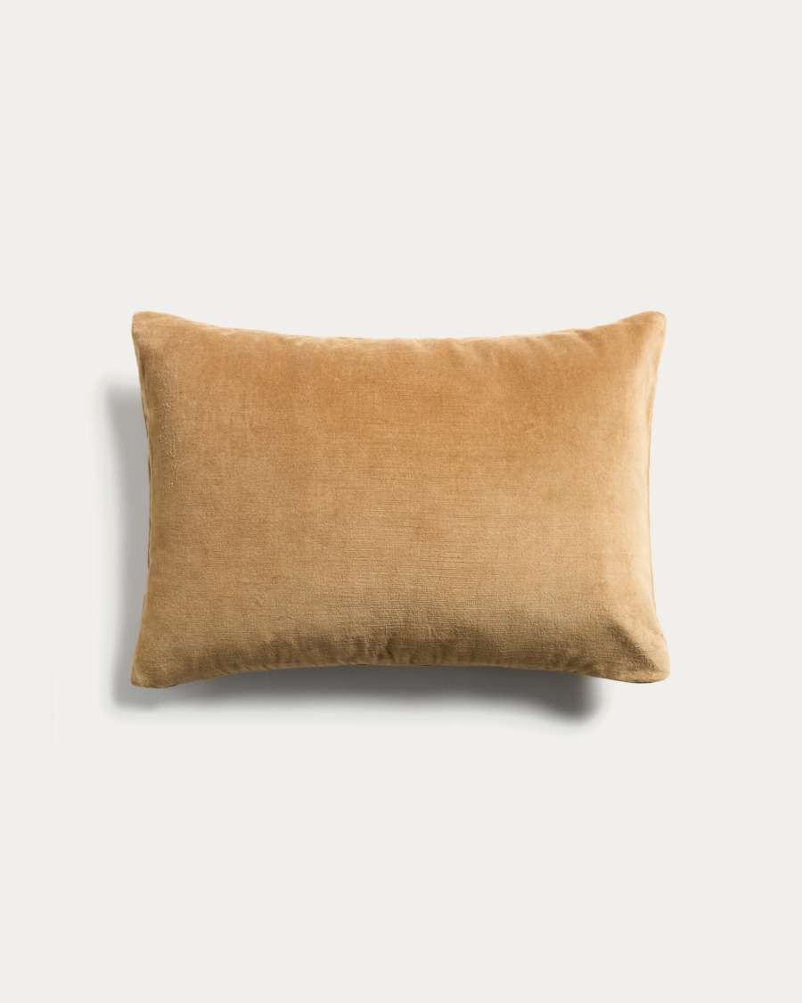 Tavre beige velvet cushion cover with embroidered detailing 30 x 50 cm