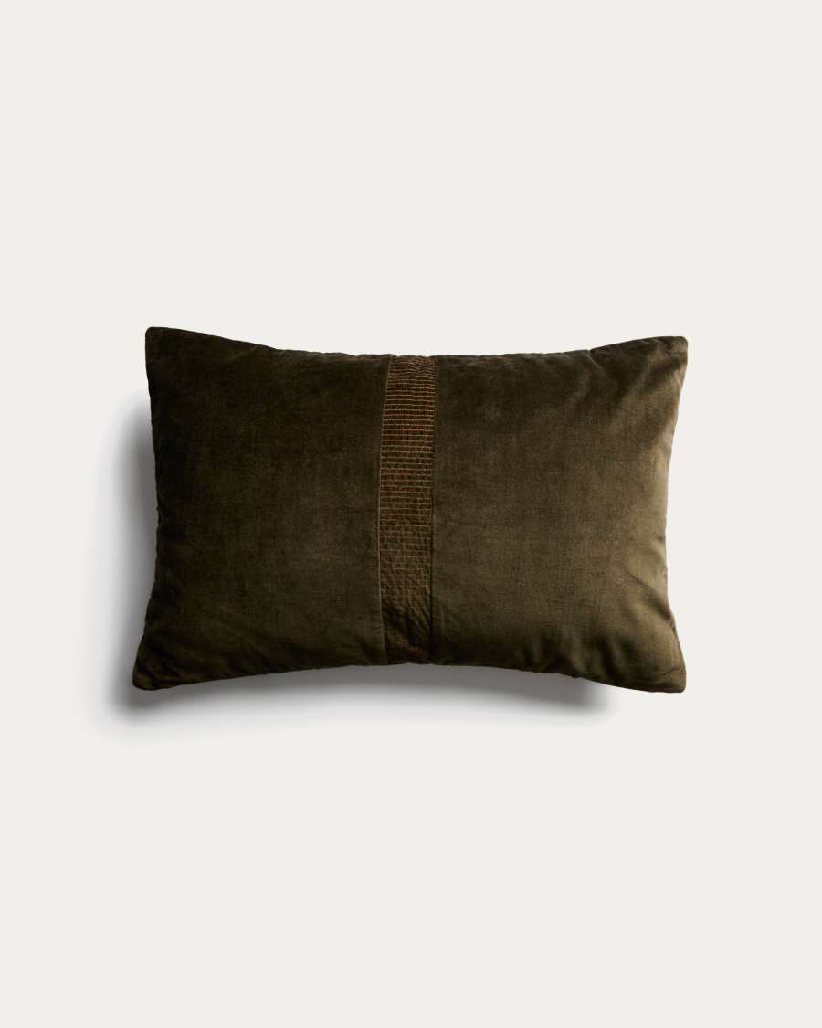Tavre green velvet cushion cover with embroidered detailing 30 x 50 cm