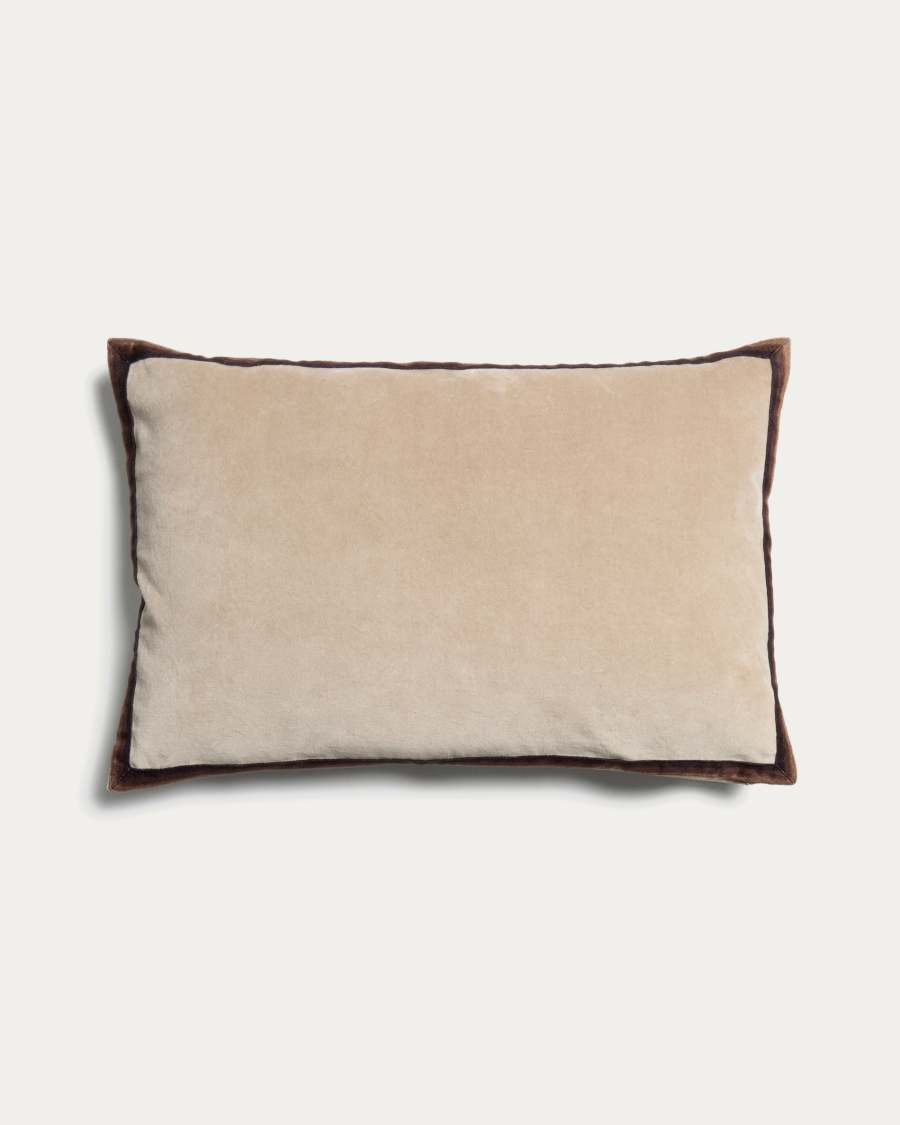 Niroi 100% beige velvet cotton cushion cover with ribbon detail 40 x 60 cm