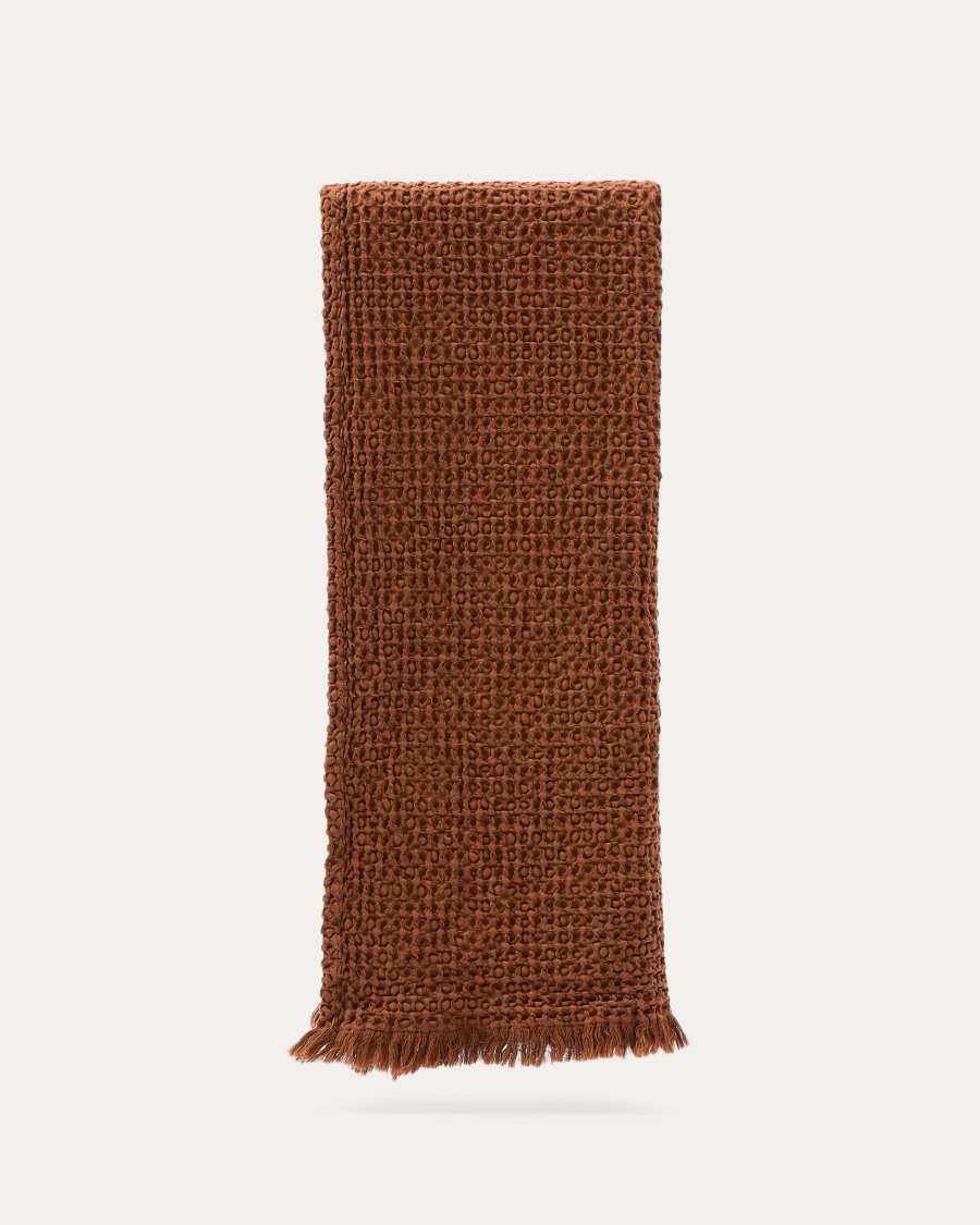 Nulina 100% cotton waffle blanket in dark orange 130 x 170 cm