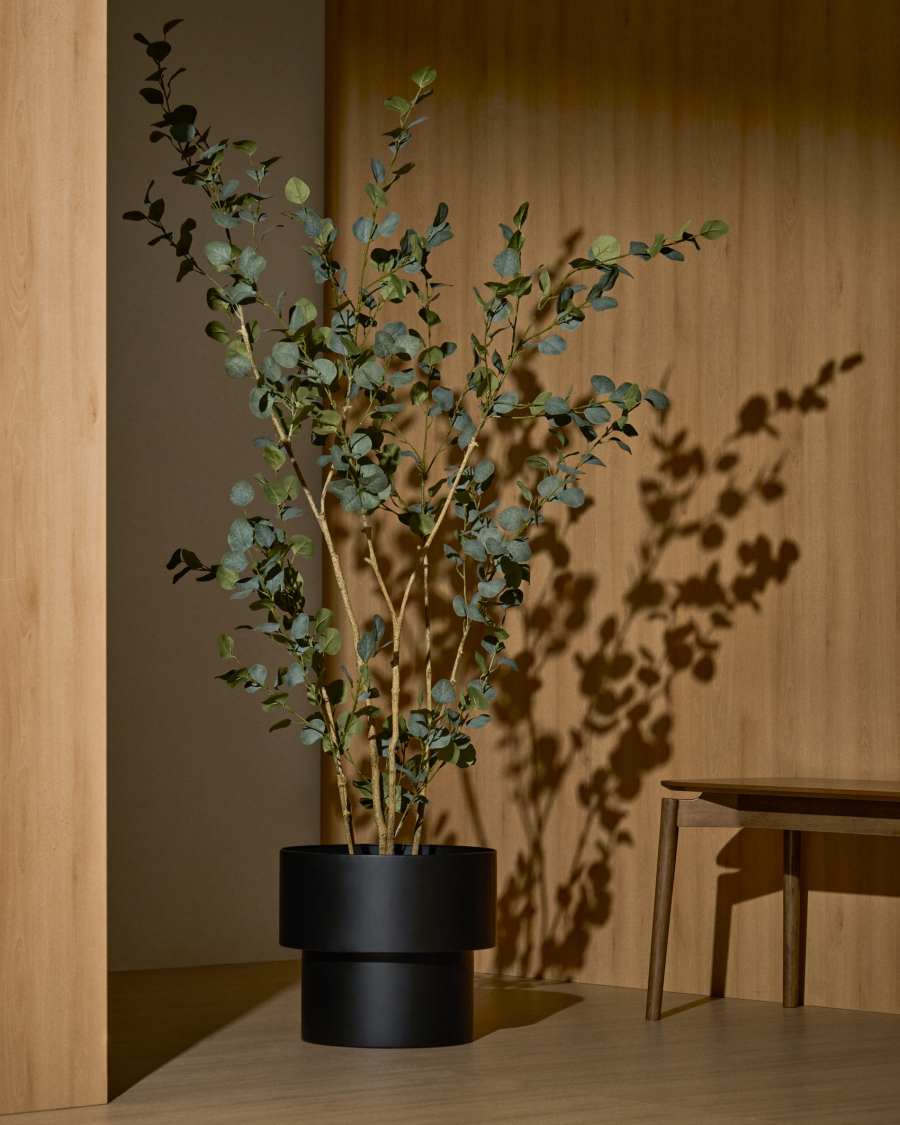 Künstlicher Baum Eucalypto mit schwarzem Blumentopf, 210 cm