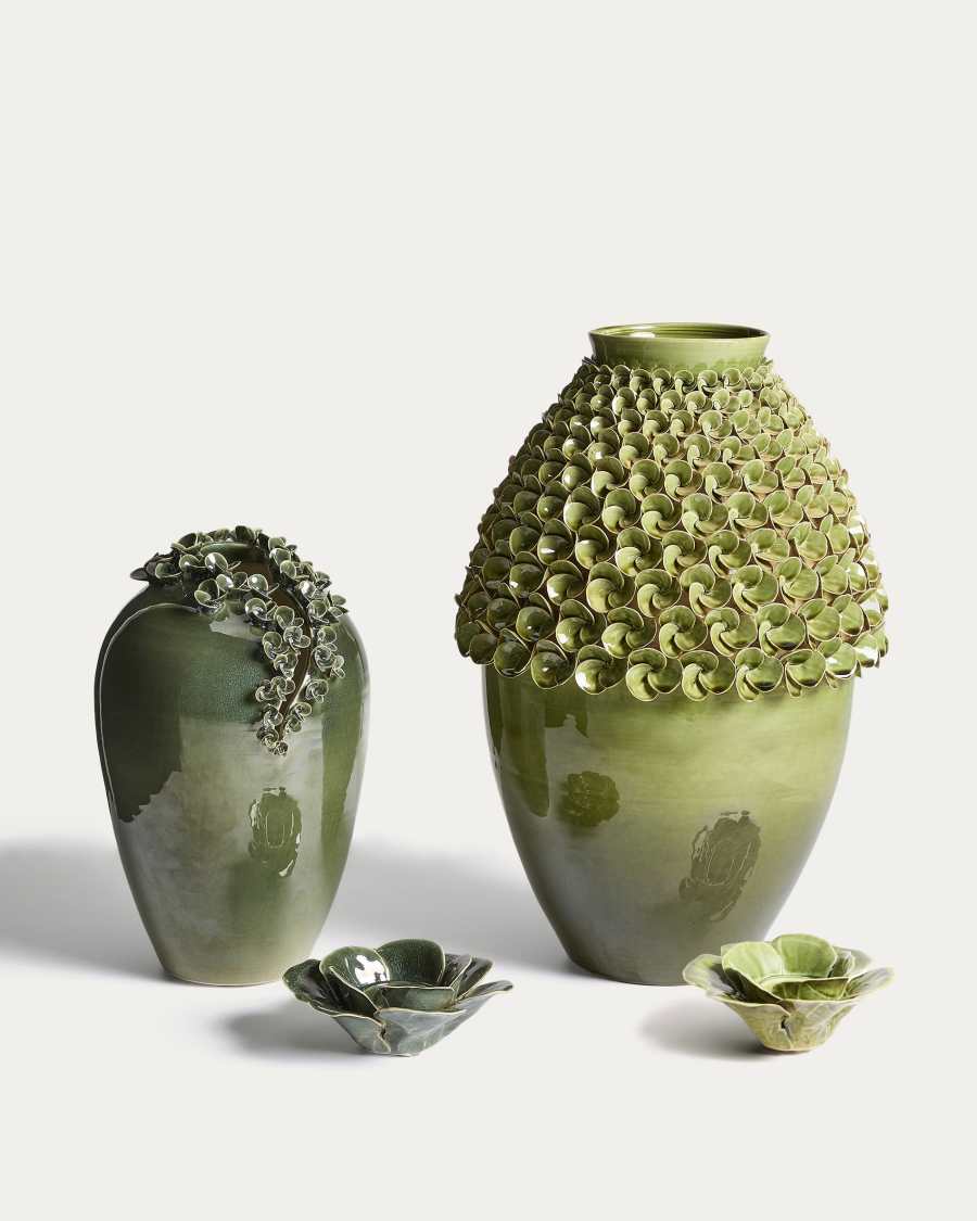 Vase Ederia aus Keramik in Olivgrün Ø 33 cm