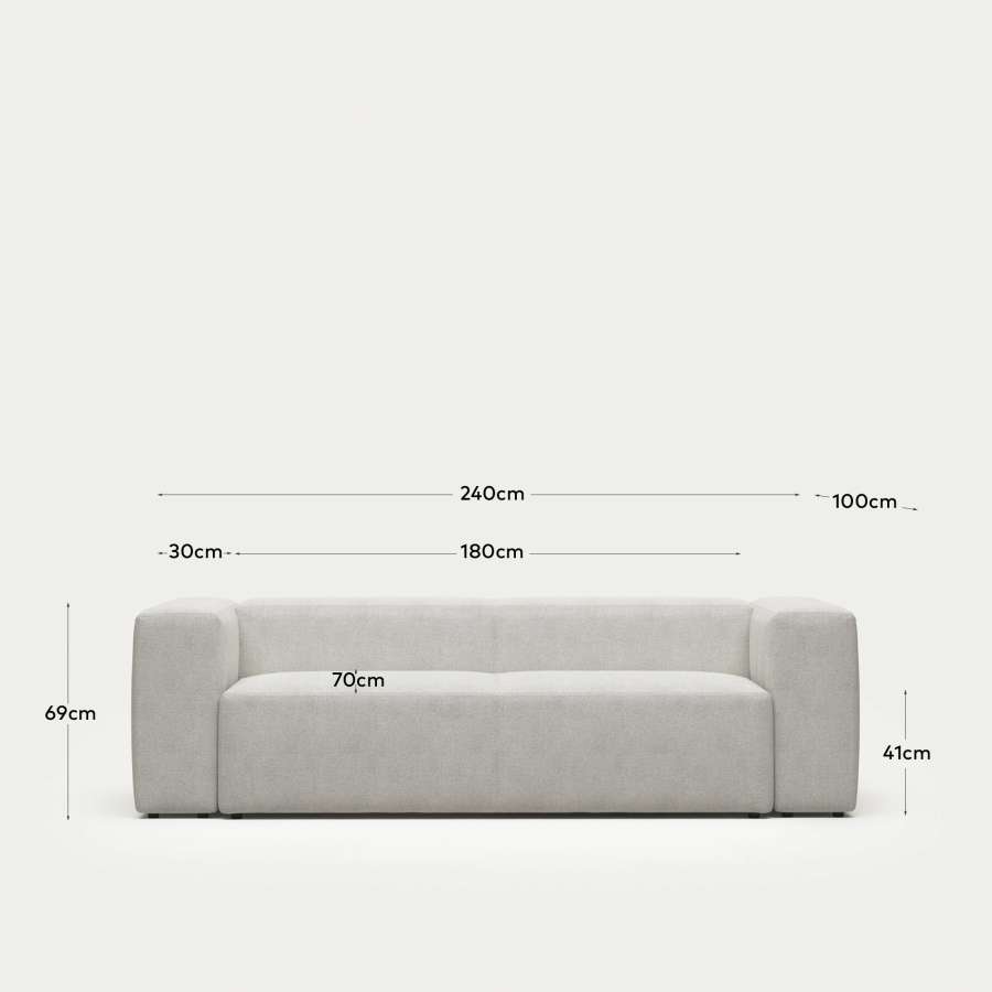 Blok fire-retardant white bouclé 3-seater sofa 240cm FSC Mix Credit