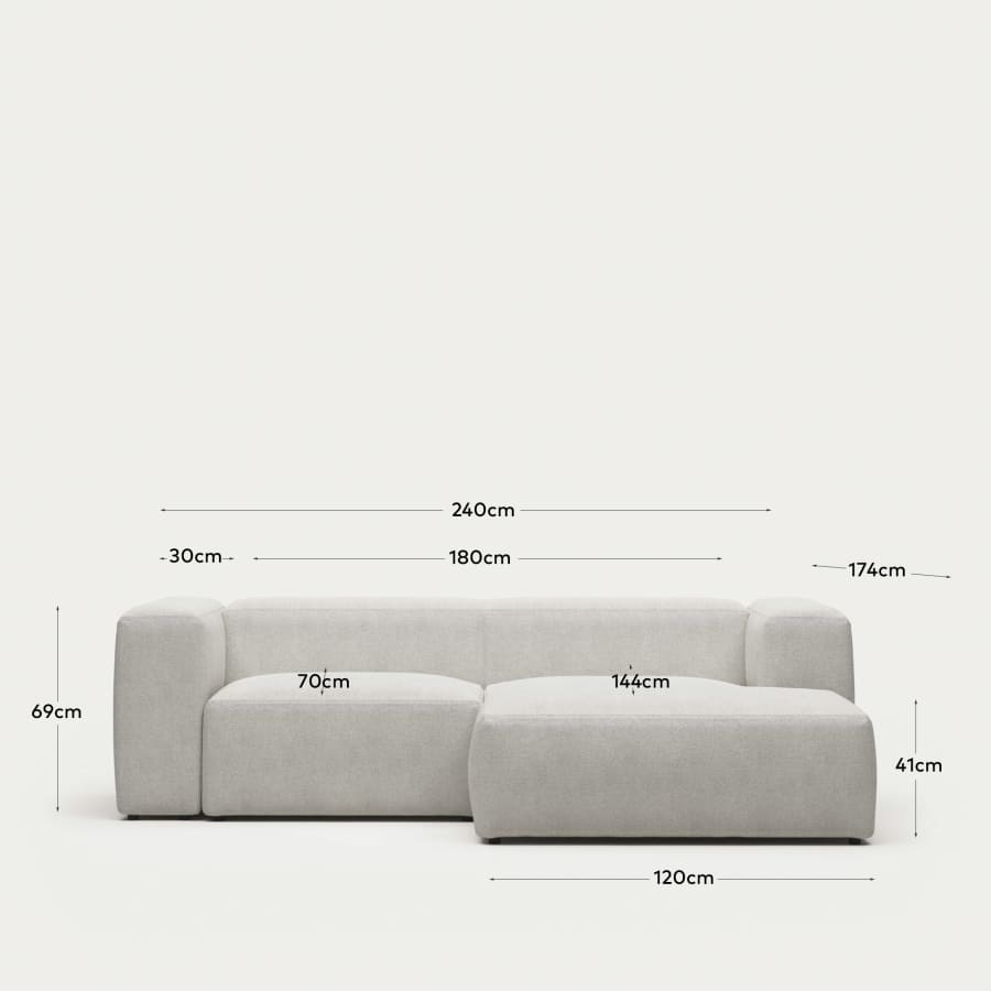 Blok fire-retardant white bouclé 2-seater sofa with right chaise longue 240cm FSC Mix Credit