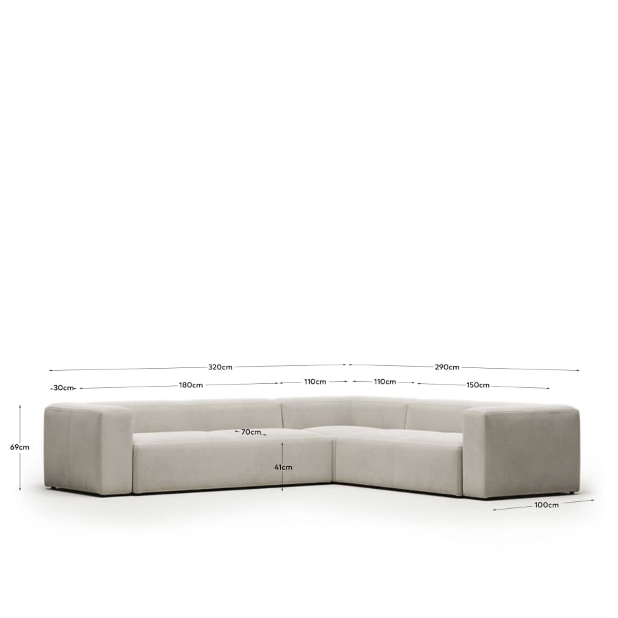 Blok 5 seater corner sofa in white, 320 x 290 cm / 290 x 320 cm FR