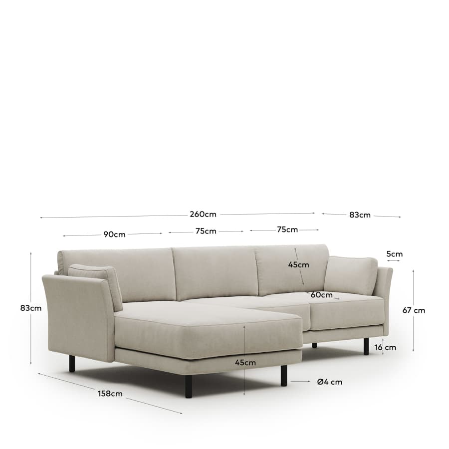 Gilma fire-retardant 3-seater sofa with right/left chaise longue in thick green corduroy with black-finish legs 260cm
