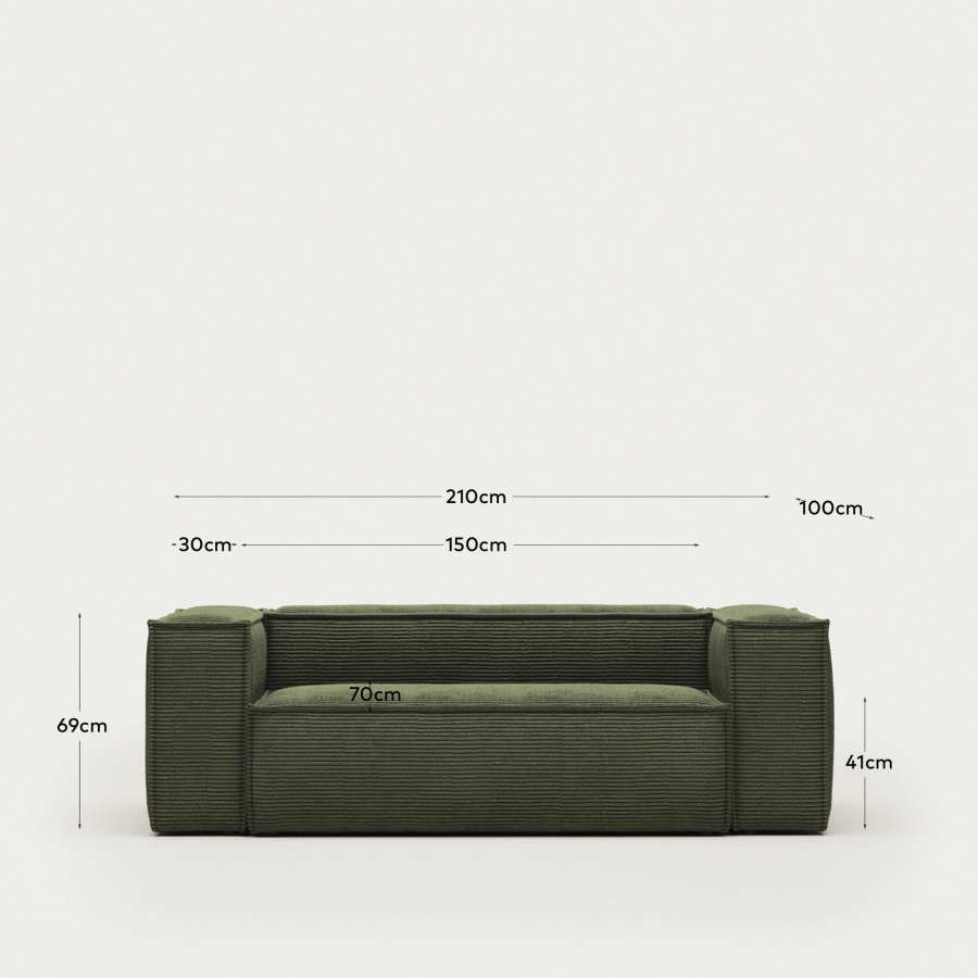 Blok fire-retardant 2-seater sofa in thick green corduroy 210cm FSC Mix Credit