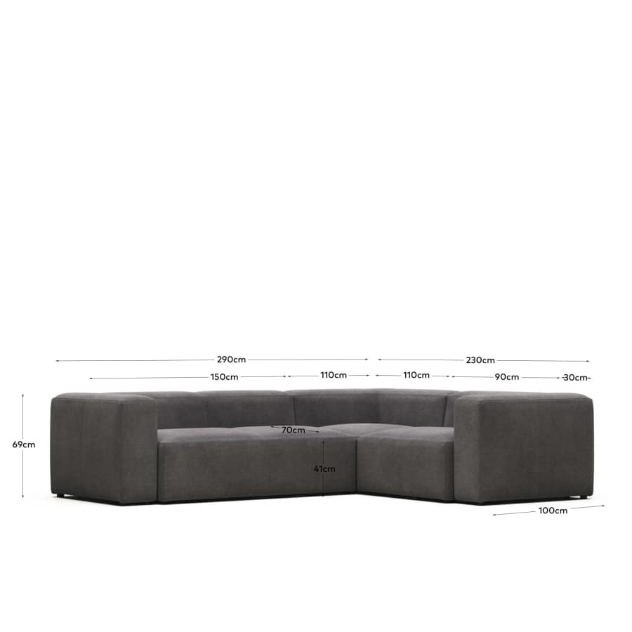 Blok 3 seater corner sofa in grey, 290 x 230 cm / 230 cm 290 cm FR