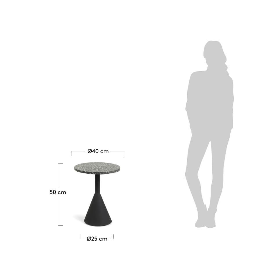 Delano black terrazzo side table with steel legs in a black finish