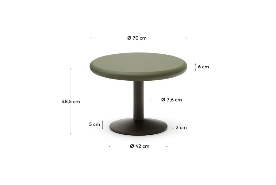 Esilda outdoor round table with green cement top Ø70cm and green steel base Ø42x45cm