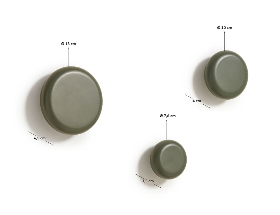 Nadue set of 3 solid beech wood wall hooks with a green finish