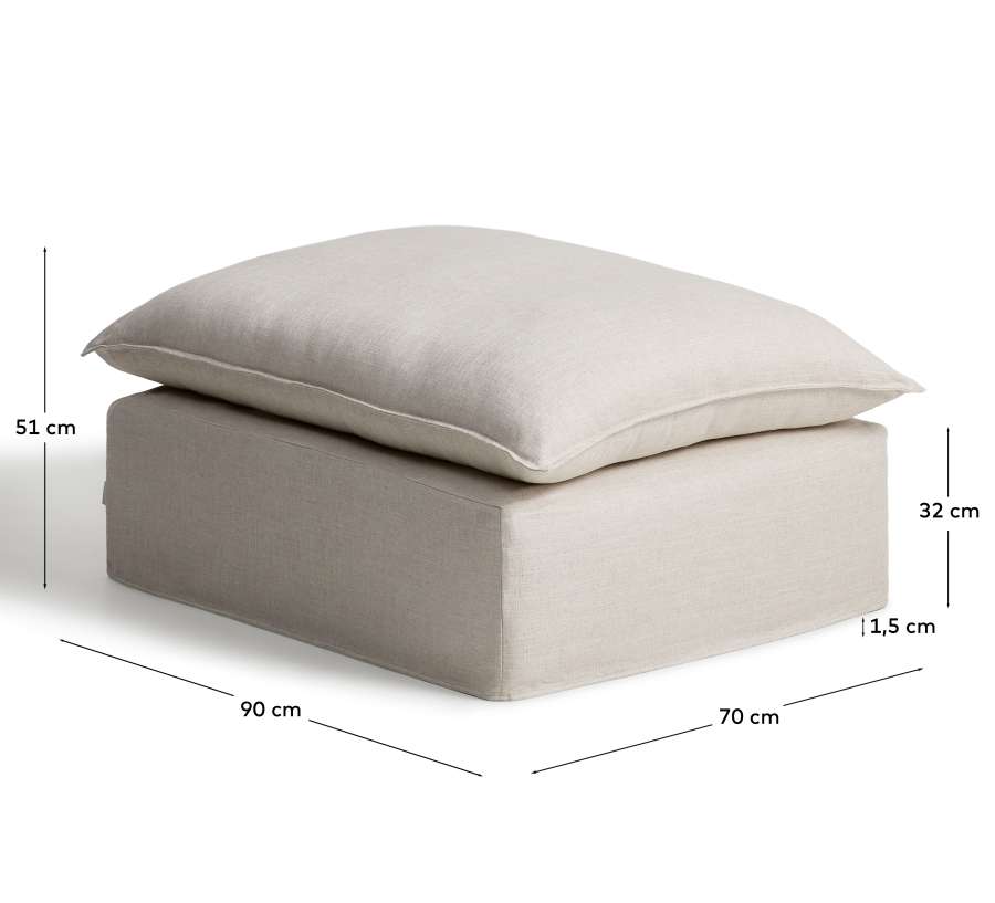 Anarela beige linen and viscose end pouffe with removable cover 90 x 107cm FSC Mix Credit