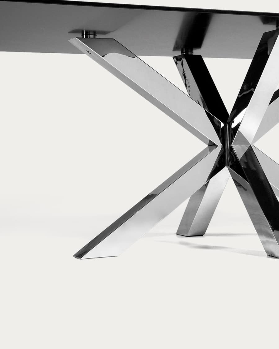 Argo table with black glass and steel legs 200 x 100 cm