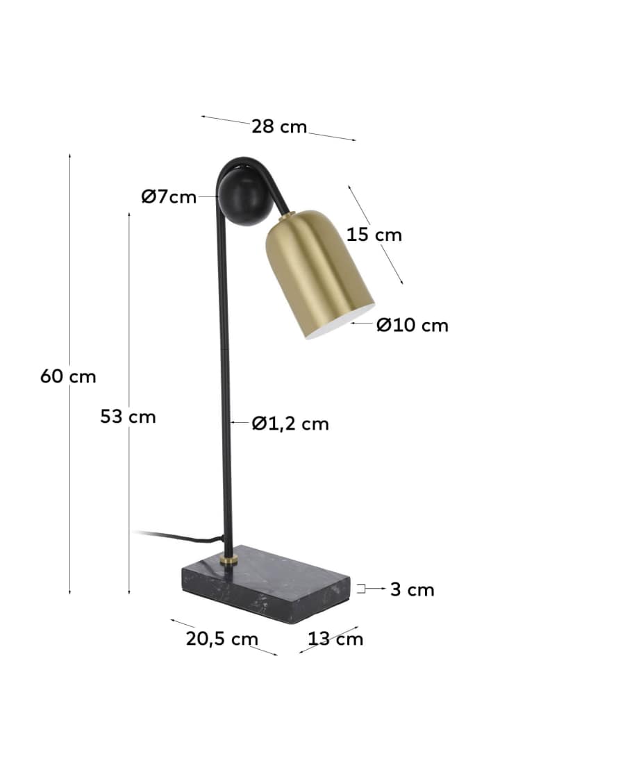 Επιτραπέζιο φωτιστικό Natsumi από μέταλλο, ξύλο και μάρμαρο, αντάπτορας UK