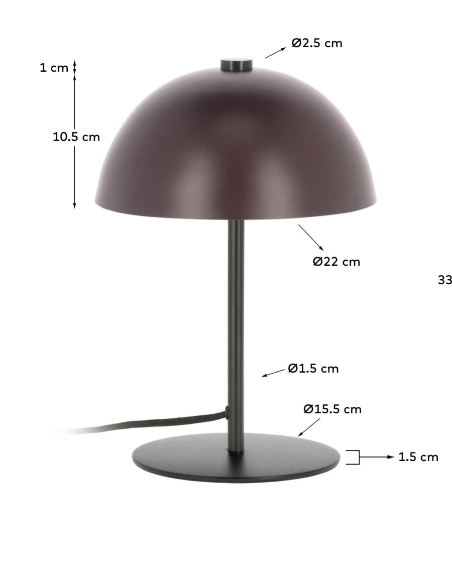 Aleyla table lamp in metal with maroon finish UK adapter