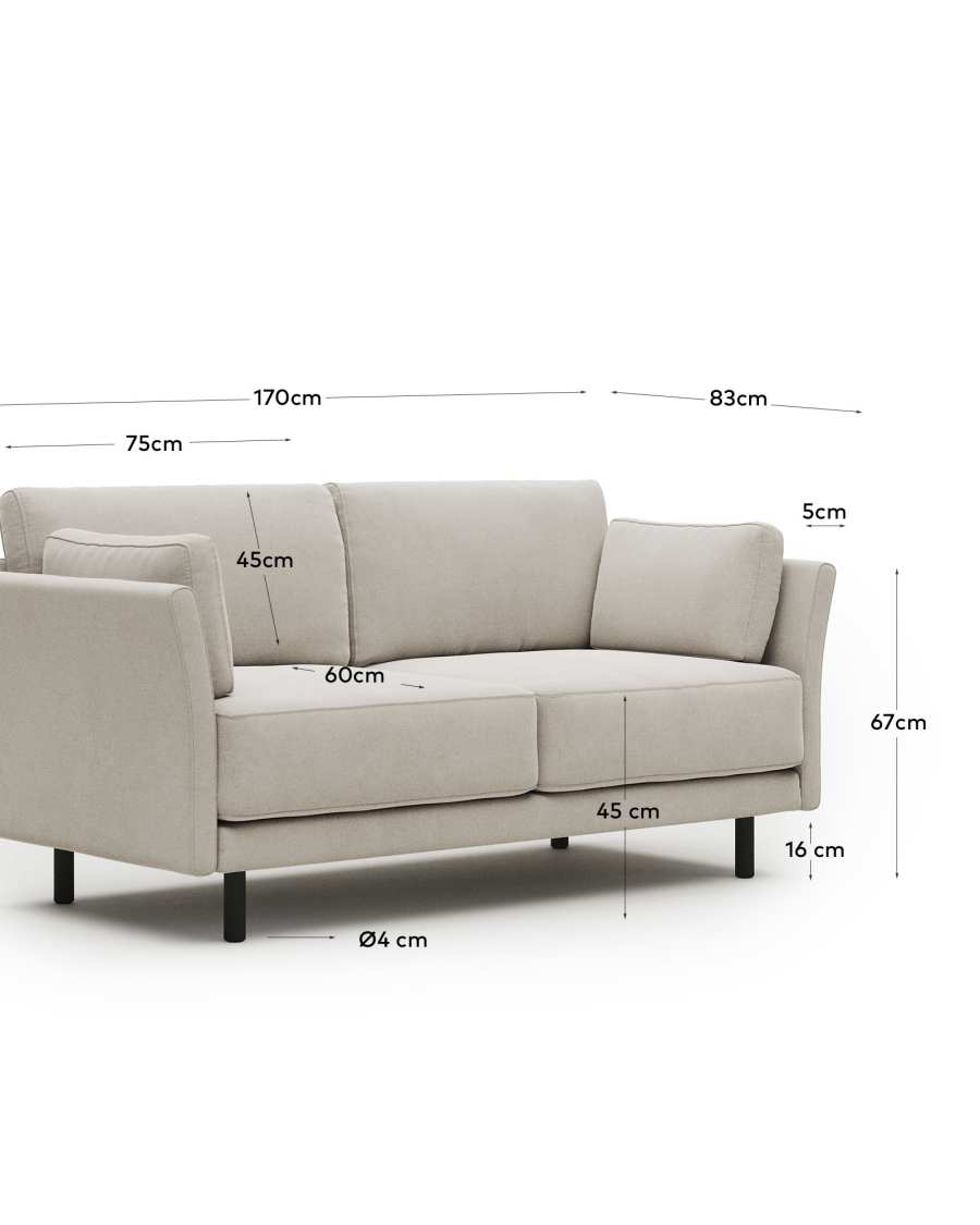 Καναπές Gilma 2θέσιος σε μπλε κοτλέ με φαρδιά ραφή και πόδια σε μαύρο φινίρισμα, 170 εκ FR